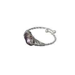 【Wire Wrapping Bangle】 Fresh Water Pearl Wire Wrapping Bangle