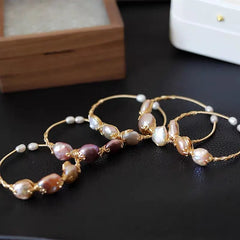 【Wire Wrapping Bangle】 Fresh Water Pearl Wire Wrapping Bangle